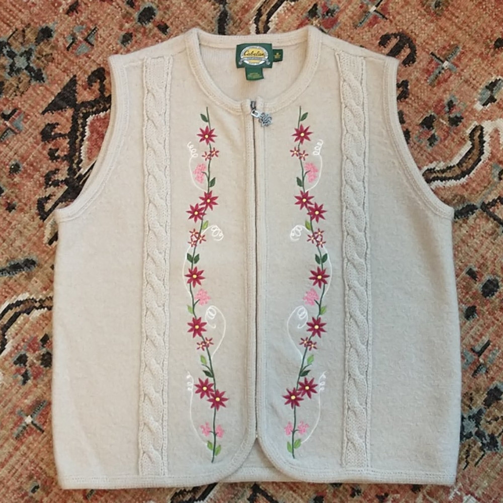 CABELA'S Cottagecore Style Embroidered Wool Vest (Medium)